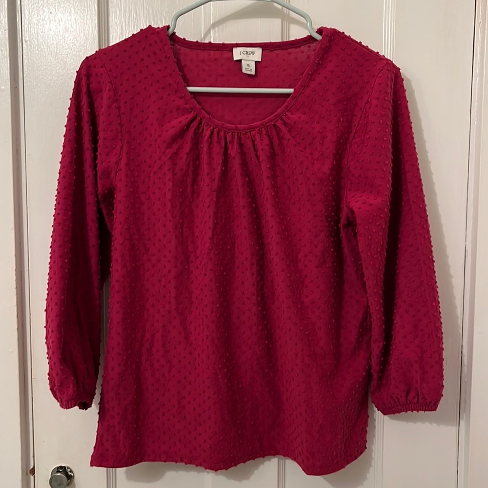 NWOT J Crew Poet Sleeve Clip Dot Pink Top
